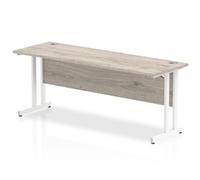 Impulse 1800 x 600mm Straight Desk Grey Oak Top White Cantilever Leg