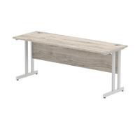 Impulse 1800 x 600mm Straight Office Desk Grey Oak Top Silver Cantilever Leg