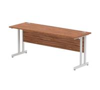 Impulse 1800 x 600mm Straight Office Desk Walnut Top Silver Cantilever Leg