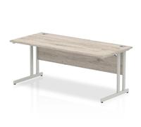 Impulse 1800 x 800mm Straight Desk Grey Oak Top Silver Cantilever Leg