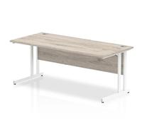 Impulse 1800 x 800mm Straight Desk Grey Oak Top White Cantilever Leg