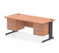 Impulse 1800 x 800mm Straight Office Desk Beech Top Black Cable Managed Leg Workstation 2 x 3 Drawer Fixed Pedestal
