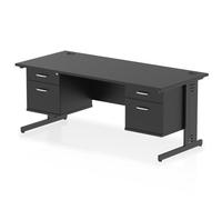 Impulse 1800 x 800mm Straight Office Desk Black Top Black Cable Managed Leg Workstation 2 x 2 Drawer Fixed Pedestal