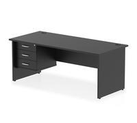 Impulse 1800 x 800mm Straight Office Desk Black Top Panel End Leg Workstation 1 x 3 Drawer Fixed Pedestal