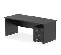Impulse 1800 x 800mm Straight Office Desk Black Top Panel End Leg Workstation 3 Drawer Mobile Pedestal