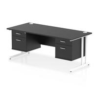 Impulse 1800 x 800mm Straight Office Desk Black Top White Cantilever Leg Workstation 2 x 2 Drawer Fixed Pedestal