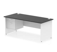 Impulse 1800 x 800mm Straight Office Desk Black Top White Panel End Leg with 1 x 2 Drawer Fixed Pedestal