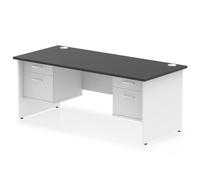 Impulse 1800 x 800mm Straight Office Desk Black Top White Panel End Leg with 2 x 2 Drawer Fixed Pedestal
