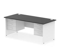 Impulse 1800 x 800mm Straight Office Desk Black Top White Panel End Leg with 2 x 3 Drawer Fixed Pedestal