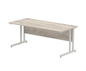 Impulse 1800 x 800mm Straight Office Desk Grey Oak Top Silver Cantilever Leg
