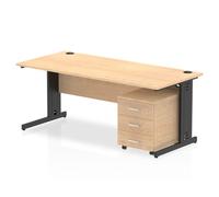 Impulse 1800 x 800mm Straight Office Desk Maple Top Black Cable Managed Leg Workstation 3 Drawer Mobile Pedestal