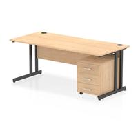 Impulse 1800x800 Desk Maple/Black Cantilever Leg 3 Drawer Mobile Ped