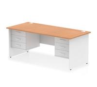 Impulse 1800 x 800mm Straight Office Desk Oak Top White Panel End Leg with 2 x 3 Drawer Fixed Pedestal