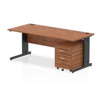 Impulse 1800 x 800mm Straight Office Desk Walnut Top Black Cable Managed Leg Wor