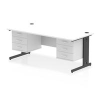 Impulse 1800 x 800mm Straight Office Desk White Top Black Cable Managed Leg Workstation 2 x 3 Drawer Fixed Pedestal