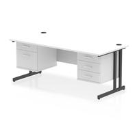 Impulse 1800 x 800mm Straight Office Desk White Top Black Cantilever Leg Workstation 1 x 2 Drawer 1 x 3 Drawer Fixed Pedestal