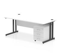 Impulse 1800 x 800mm Straight Office Desk White Top Black Cantilever Leg Workstation 3 Drawer Mobile Pedestal