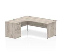 Impulse 1800mm Left Crescent Desk Grey Oak Panel Leg + Desk High Ped