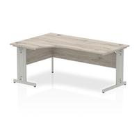 Impulse 1800mm Left Crescent Desk Grey Oak Silver Cable Managed Leg