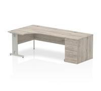 Impulse 1800mm Left Crescent Desk Grey Oak Silver Leg + Desk High Ped