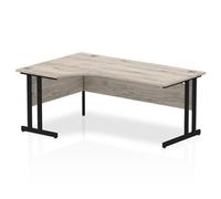 Impulse 1800mm Left Crescent Desk Grey Oak Top Black Cantilever Leg