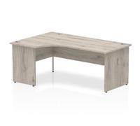 Impulse Bench 1800mm Left Crescent Office Desk Grey Oak Top Panel End Leg