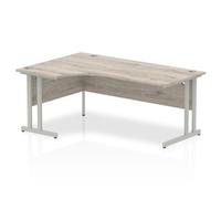 Impulse 1800mm Left Crescent Desk Grey Oak Top Silver Cantilever Leg I003134