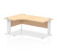 Impulse Bench 1800mm Left Crescent Office Desk Maple Top White Cable Managed Leg