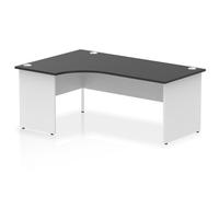 Impulse 1800mm Left Crescent Office Desk Black Top White Panel End Leg