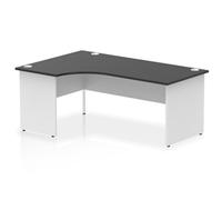 Impulse 1800mm Left Crescent Office Desk Black Top White Panel End Leg