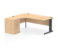 Impulse 1800mm Left Crescent Office Desk Maple Top Black Cable Managed Leg Workstation 600 Deep Desk High Pedestal