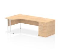 Impulse 1800mm Left Crescent Office Desk Maple Top White Cantilever Leg Workstation 800 Deep Desk High Pedestal