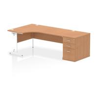 Impulse 1800mm Left Crescent Office Desk Oak Top White Cable Managed Leg Workstation 800 Deep Desk High Pedestal