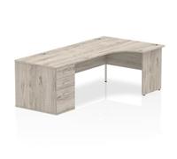 Impulse 1800mm Right Crescent Desk Grey Oak Panel Leg + Desk High Ped