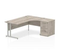 Impulse 1800mm Right Crescent Desk Grey Oak Silver Leg + Desk High Ped