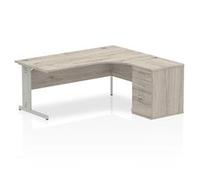 Impulse 1800mm Right Crescent Desk Grey Oak White Leg + Desk High Ped
