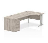 Impulse 1800mm Right Crescent Desk Grey Oak White Leg + Desk High Ped