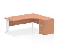 Impulse 1800mm Right Crescent Office Desk Beech Top White Cable Managed Leg Workstation 600 Deep Desk High Pedestal