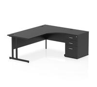 Impulse 1800mm Right Crescent Office Desk Black Top Black Cantilever Leg Workstation 600 Deep Desk High Pedestal