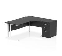Impulse 1800mm Right Crescent Office Desk Black Top White Cantilever Leg Workstation 600 Deep Desk High Pedestal