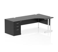 Impulse 1800mm Right Crescent Office Desk Black Top White Cantilever Leg Workstation 800 Deep Desk High Pedestal