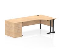 Impulse 1800mm Right Crescent Office Desk Maple Top Black Cantilever Leg Workstation 800 Deep Desk High Pedestal
