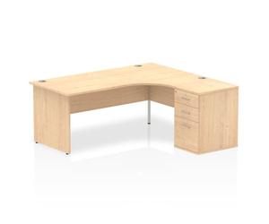 Impulse 1800mm Right Crescent Office Desk Maple Top Panel End Leg Workstation 600 Deep Desk High Pedestal