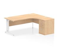 Impulse 1800mm Right Crescent Office Desk Maple Top White Cable Managed Leg Workstation 600 Deep Desk High Pedestal