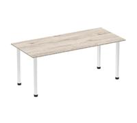 Impulse Bench 1800mm Straight Table Grey Oak Top Chrome Post Leg