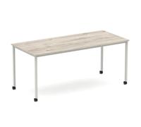 Impulse 1800mm Straight Table Grey Oak Top Silver Box Frame Leg with Castors