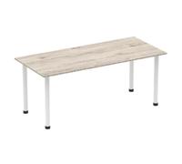 Impulse 1800mm Straight Table Grey Oak Top White Post Leg I003714