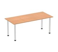 Impulse 1800mm Straight Table Oak Top Brushed Aluminium Post Leg I003648