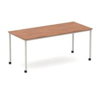 Impulse 1800mm Straight Table Walnut Top Silver Box Frame Leg with Castors