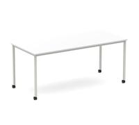 Impulse 1800mm Straight Table White Top Silver Box Frame Leg with Castors